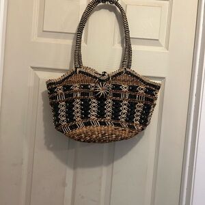 Woven Tote Bag - Black and Brown - beach bag